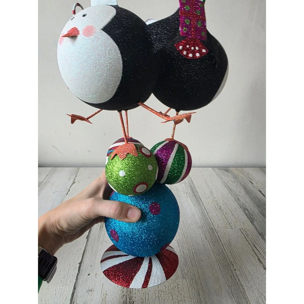Vintage Pier‎ 1 penguin statue glitter stack candy sparkle ball statue figurine